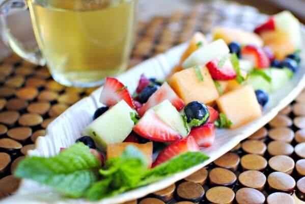 fruit salad with wine syrup