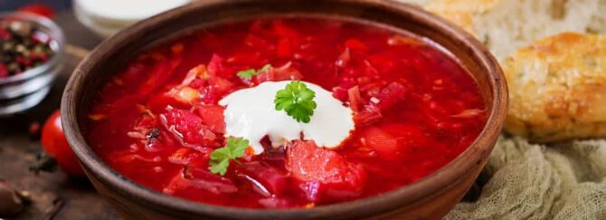 Classic Ukrainian borsch (beetroot soup)
