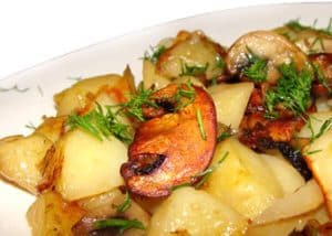 Fried potato and champignons