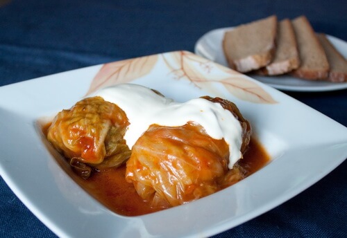 Ukrainian style cabbage rolls stuffed with pork and rice