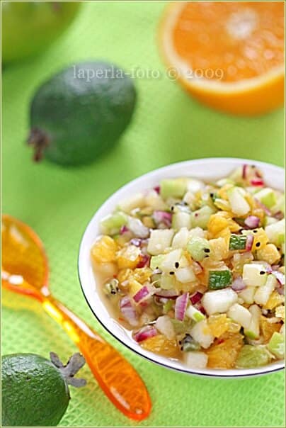 Melon salad with peaches and orange