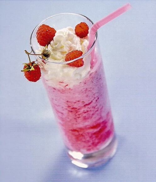 Raspberry milk shake with ice cream