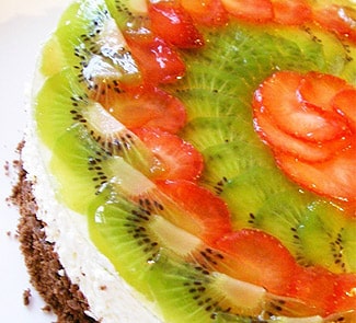 Chocolate curd cake with fruits