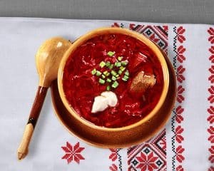 Beetroot, beef, and mutton soup