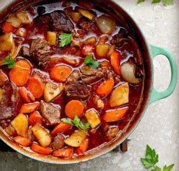Beef, potato, and carrot soup