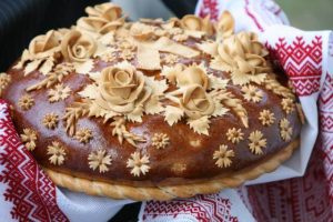 Ukrainian round loaf of bread for a wedding