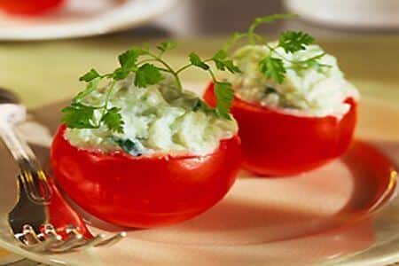 Tomato appetizer with egg filling