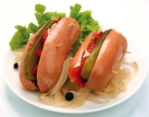 Marinated sausages with vegetables