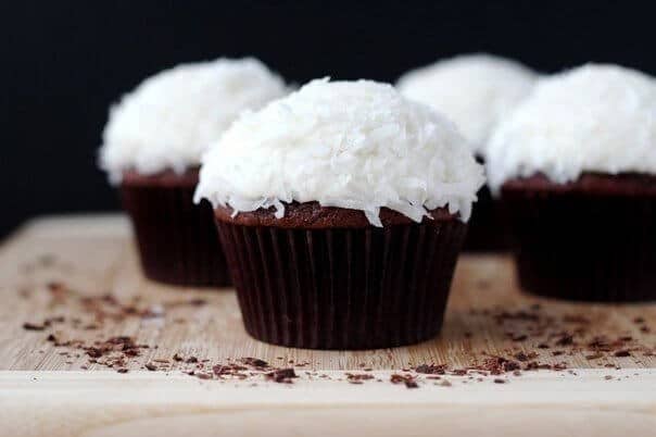 Chocolate cakes with coconut flakes