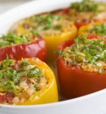 Bell peppers stuffed with rice and fried onion