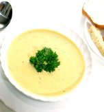 Creamy potato soup with horseradish and smoked trout