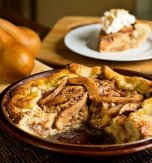 Crispy spiced pear pie with vanilla whipped cream