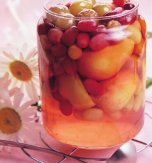Pear, cherry, plum, and red bilberry kompot