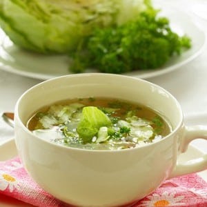 Potato and sorrel soup with mackerel