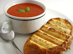 Potato soup with tomato sauce