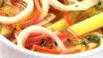 Potato soup with calamari