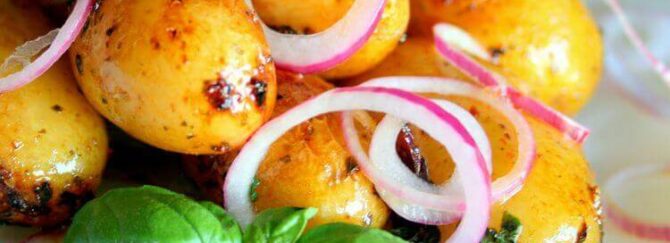Browned potatoes and red onion
