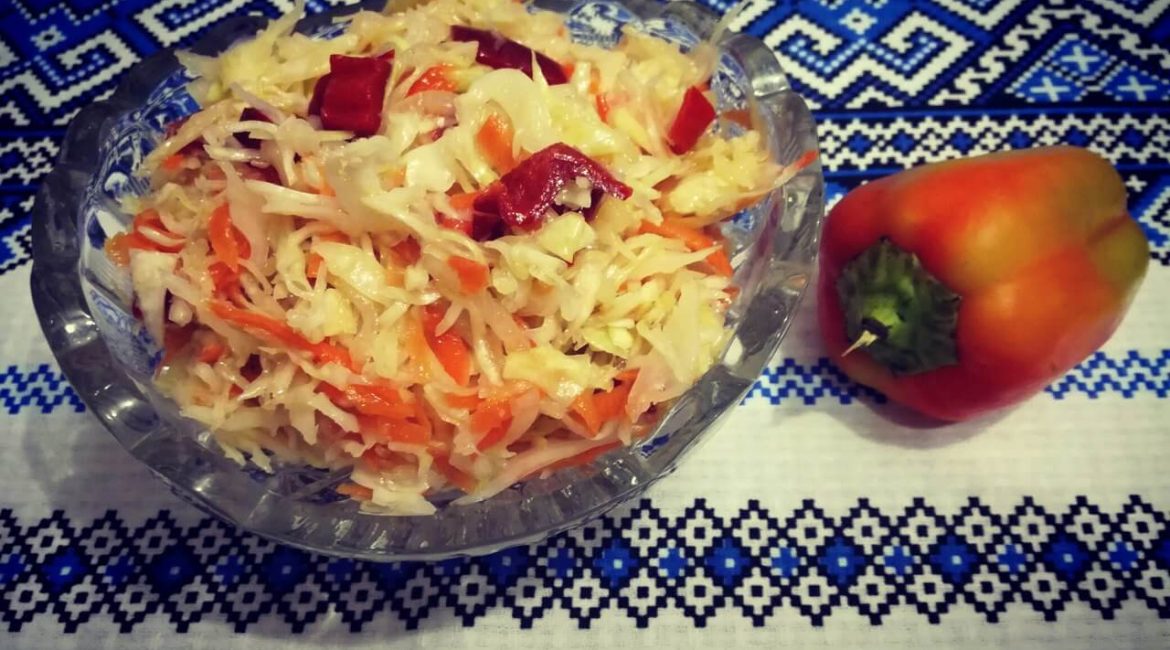 Pickled carrot, cabbage, and bell pepper salad