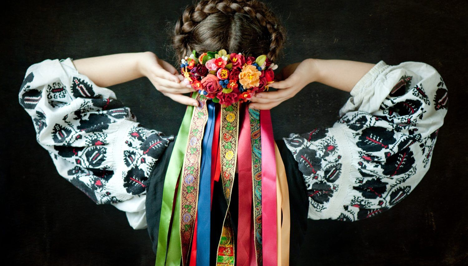 Ukrainian Flower Wreast Headband Vinok with Ribbon 