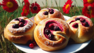 Open buns with cherries