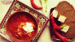 Borscht soup with baked beets
