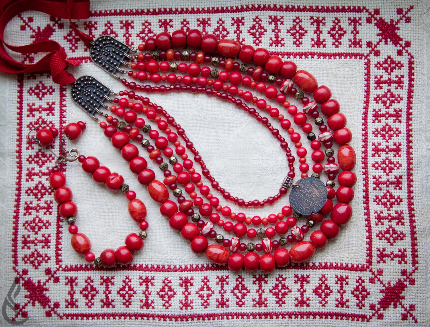 Details about   ukrainian jewelry for women Necklace Namisto Monisto Round Beads wood Red bright 