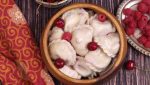 Dumplings with raspberry and peach